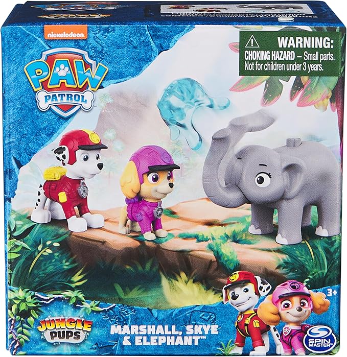 Paw Patrol: Jungle Pups Marshall, Skye & Elephant Action Figures with Projectile Launcher, Kids Toys for Boys and Girls Ages 3 and Up