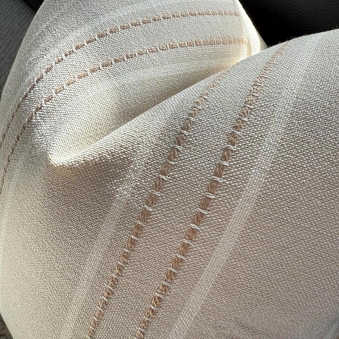 Hckot Hand Made Decorative Khaki Pillow Covers 18x18 Striped Throw Pillows Textured Linen Pillow Covers Farmhouse Decor Cushion Covers for Couch Bed Living Room, Khaki
