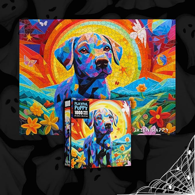 Challenging Jigsaw Puzzle for Adults and Families - 1000 Pieces - Playful Puppy - Jazen Happy - 27x20 inch - Poster Included Puzzle
