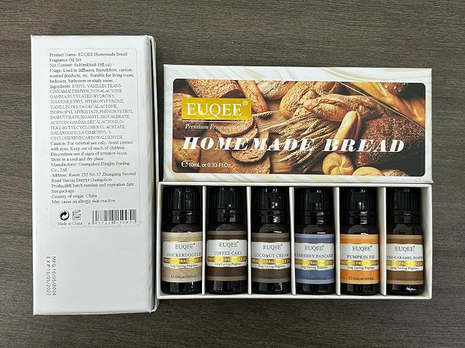 EUQEE 6PCS Premium Fragrance Oils for Homemade Bread-10ml-Pumpkin Pie, Coconut Cream, Snickerdoodle, Coffee Cake, Blueberry Pancakes, Salted Caramel Pumpkin