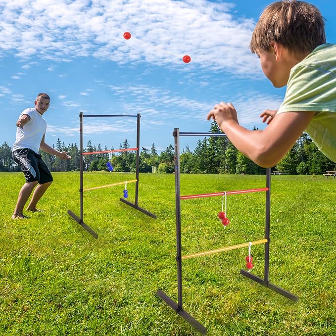 GSE Games & Sports Expert Premium Metal Ladder Ball Toss Game Set with Ladder Bolas & Carrying Case for Outdoor Backyard Lawn
