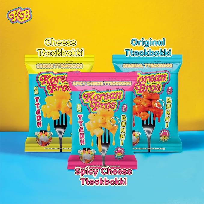 Korean Bros Spicy Cheese Tteokbokki (360g) Creamy Rice Cakes | Korean Street-Style Snack or Meal, 2 Servings