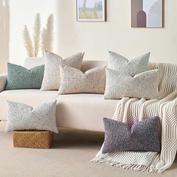 Allorry Soft Wool Decorative Throw Pillow Covers 24x24 Beige SY011A24 | Cozy Soft Touch,Neutral Textured Boho Cushion Covers for Modern Farmhouse Sofa Bedroom Living Room Decor