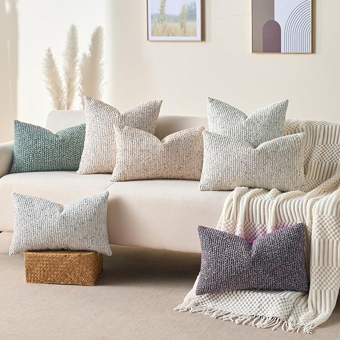 Allorry Soft Wool Decorative Throw Pillow Covers 24x24 Purple SY011E24 | Cozy Soft Touch,Neutral Textured Boho Cushion Covers for Modern Farmhouse Sofa Bedroom Living Room Decor