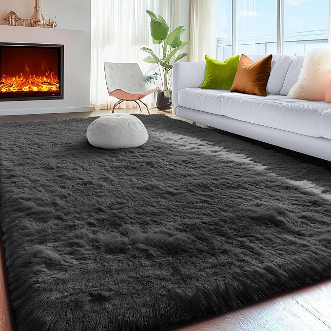 PAGISOFE Fluffy Shaggy Area Rug for Living Room 5x8 Ft,Soft Fuzzy Rugs for Bedroom Shagg Carpet for Kids Girls Boys Dorm Room Furry Rugs for Nursery Playroom Fluffy Toddler Room Rug Black