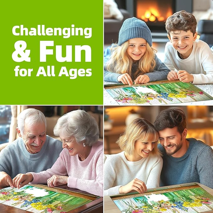 1000 Piece Puzzle for Adults Floral Glass Mason Jar Spring Garden Colorful Flowers Unique Adult Jigsaw Puzzles with Letters on Back Fun Adult Games for Game Night(27.6"x19.7")