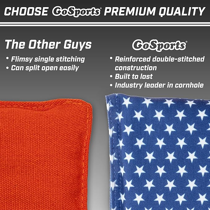 GoSports Official Regulation Cornhole Bean Bags Set of 8 – for Fun Casual Cornhole Games - All Weather - American Stars and Stripes or Red and Blue