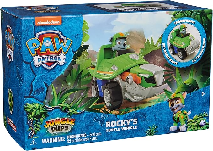 Paw Patrol Jungle Pups, Rocky Snapping Turtle Vehicle, Toy Truck with Collectible Action Figure, Kids Toys for Boys & Girls Ages 3 and Up