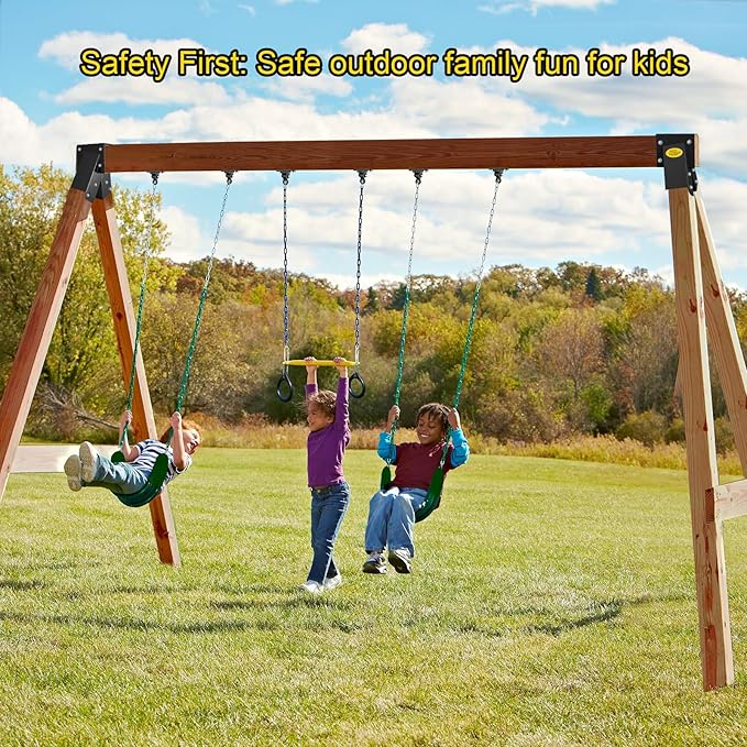 BETOOLL Swing Sets Brackets - 2 A-Frame Swing Set Brackets and 4 Swing Hangers with All Mounting Heavy Duty Hardware Included - Swing Set Kit for Porch, Yard, Playground - Black