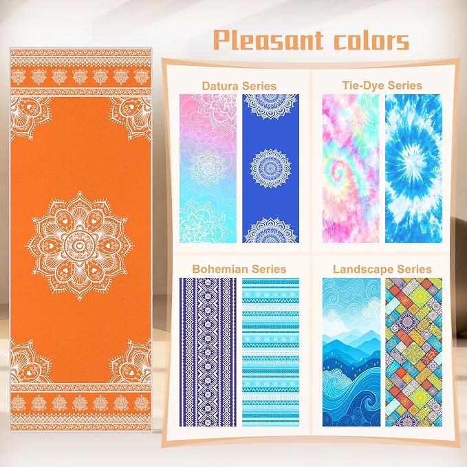 Yoga Towel,Absorbent Yoga Mat Towel for Hot Yoga Non Slip,Stylish Prints,Ideal for Workouts,Hot Yoga,Bikram,Pilates Equipment,72 x 27 in,Orange Mandala