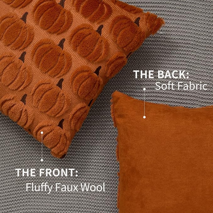 DFXSZ Fall Pillow Covers 20x20 2Pcs Rust Brown Pumpkin Fall Decorations | Fall decor Set of 2 Throw Pillow Cases Soft Plush Faux Fur Wool Couch Cushion for Chair Sofa Bedroom Living Room Home Decor