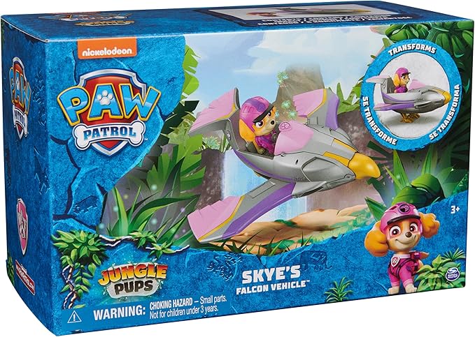 Paw Patrol Jungle Pups, Skye Falcon Vehicle, Toy Jet with Collectible Action Figure, Kids Toys for Boys & Girls Ages 3 and Up