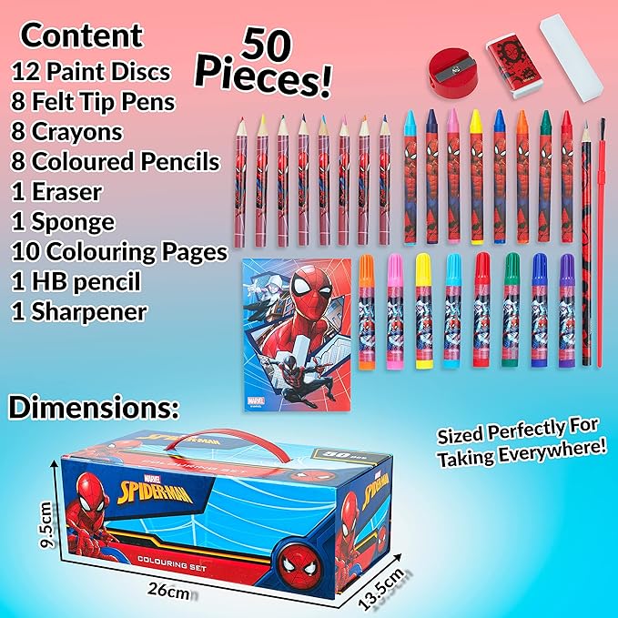 Marvel Art Case for Kids with Colored Pencils Markers Crayons Watercolors Drawing Supplies Travel Art Kit Gifts for Kids (Multicolor Spiderman)