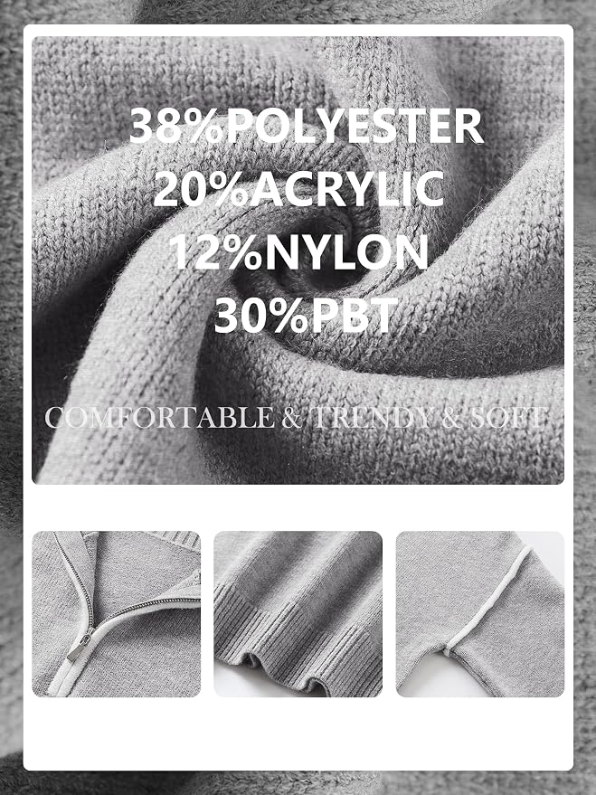 ANRABESS Womens Quarter Zip Sweaters Fall Long Sleeve V Neck Shirts Collared Business Casual Tops Knit Pullover Sweatshirts