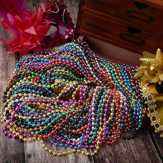 YAXINRUI 120 PCS White Mardi Gras Beads, 33" White Bead Necklaces Party Costume Necklace Round Parade Throw Beads in Bulk for Mardi Gras Christmas Festive Events, Party Favors