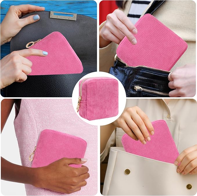 Period Bag for Girls, Corduroy Sanitary Napkin Storage Bag, Period Pouch & Tampon Holder, Feminine Care Organizer(Rose Red)