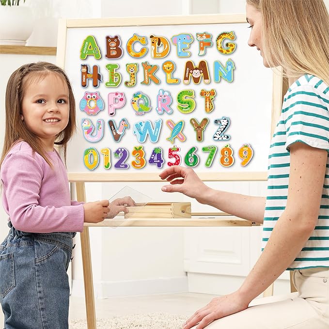 Large Size Cute Fridge Magnets for Toddlers, Preschool Spelling Learning Education Refrigerador Magnetic Toy (Letters Numbers 43pcs)
