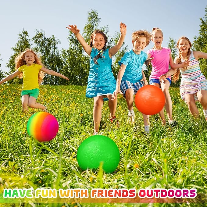 Vinsot 12 Pack 8.5 Inch Playground Balls Kickball Bulk, Bouncy Balls for Kids Inflatable Bouncing Handball with Hand Pump for Indoor Outdoor Games(Mixed Color)