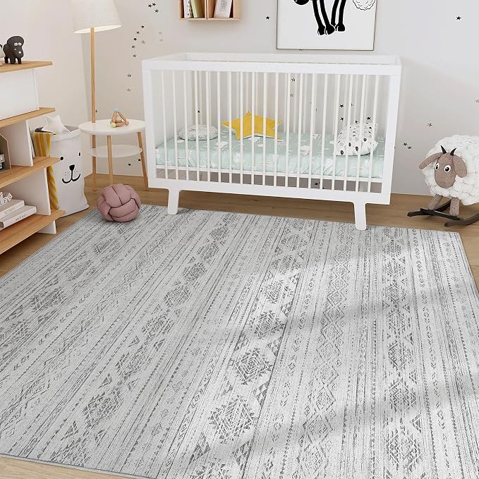 Nakagishi Boho 5x7 Area Rug Living Room Rugs Machine Washable Dark Gray | Soft, Pet & Kid Friendly, Carpet for Living Room/Bedroom/Office/Kitchen/Nursery, Daily Home Decor Stain Resistant Moroccan
