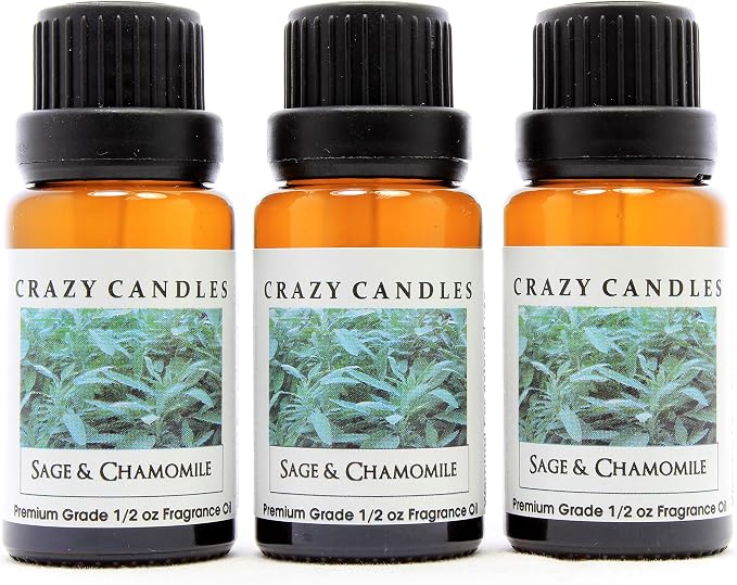 Crazy Candles Sage & Chamomile (Made in USA) 3 Bottles 1/2 Fl Oz Each (15ml) Premium Grade Scented Fragrance Oil