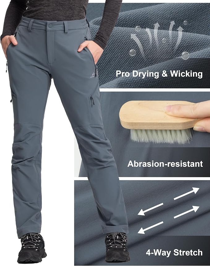 Pioneer Camp Women's Hiking Cargo Pants Water Resistant Ripstop with 4 Zip Pockets Quick Dry Climbing Softshell Trail Travel