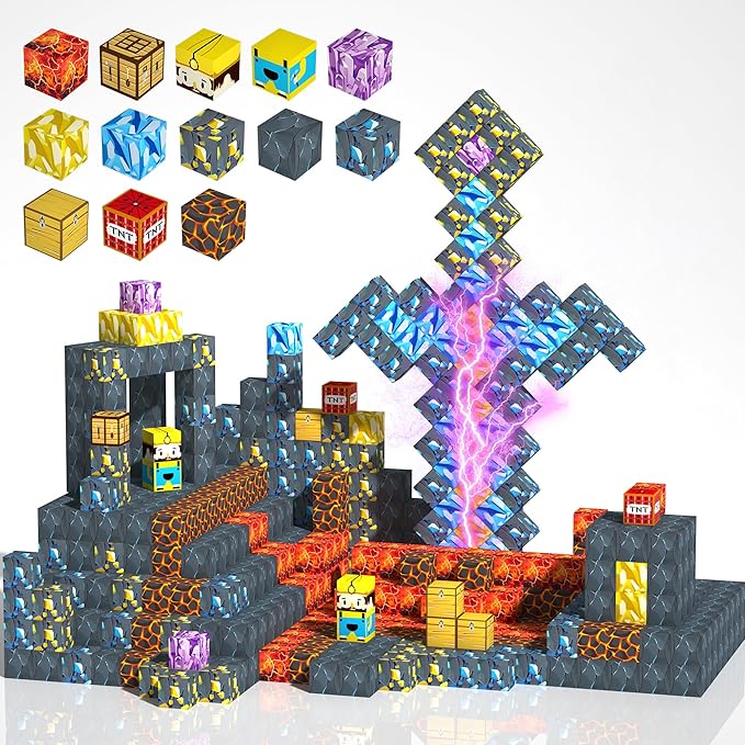 180PCS Magnetic Building Blocks for Kids - 0.8" Pixel Art Magnetic Cubes for Boys Ages 3 4 5 6 7 8-12, Sword Portal Magnet Block Set, STEM Sensory Educational Toys Ideal Birthday