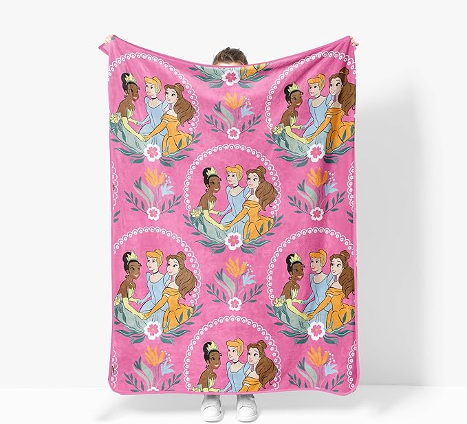 Jay Franco Kids Plush Throw Blanket – Soft & Cozy Fleece Throw for Bedroom & Couch Décor, Official Licensed Product, Pink - Princess, 46x60 - Throw Blanket