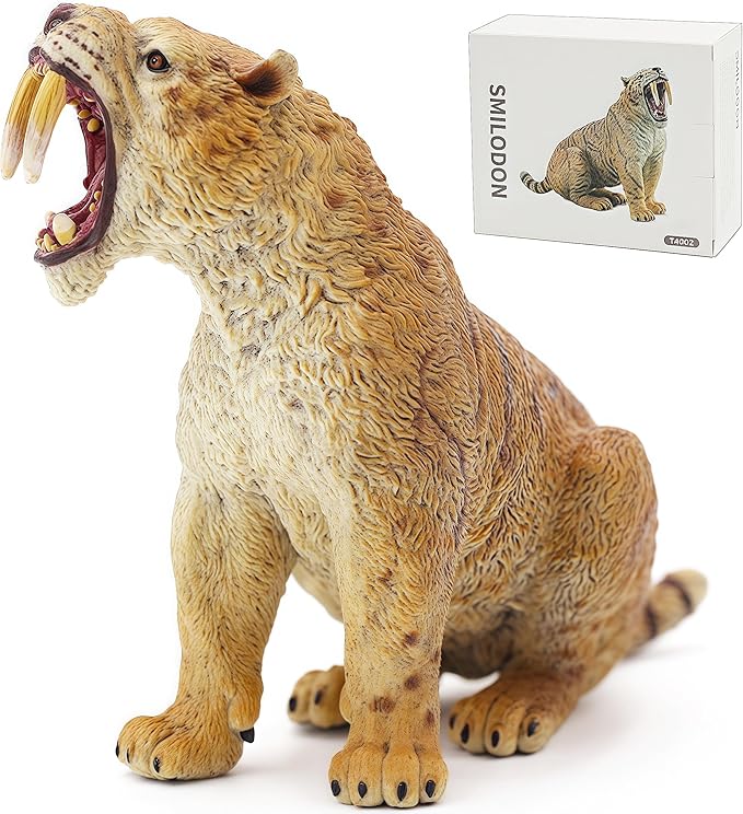 Gemini&Genius Smilodon Action Figure Toy, Saber-Toothed Tiger Wild Animal Model Toy, Beautiful and Accurate Sculptures of Tiger Animal Figure, Gift, Collection, Display & Play for Kids Collectors