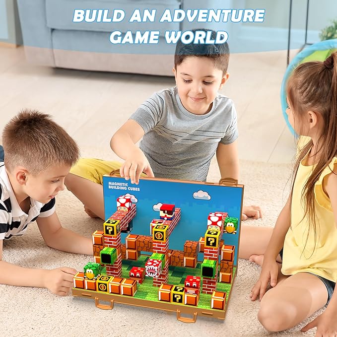Magnetic Blocks, Build 3D Magnet Building Toys World with Magnetic Tiles, Foldable Magnet Board, STEM Sensory Toy for Kids, Toy Building Sets Gifts for Age 3 4 5 6-10 Year Old Boys Girls