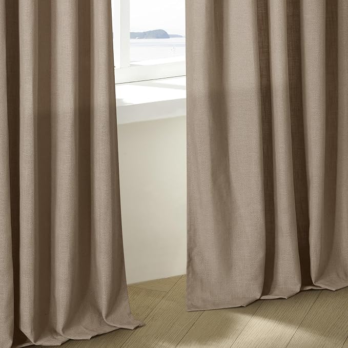 Light Brown Linen Curtains 92 Inches Long for Living Room Pinch Pleated Drape with Hooks Rings for Track System Light Filtering Farmhouse 92 Inch Curtain for Bedroom Sliding Patio Door 2 Panels