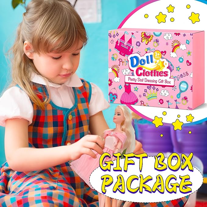 ๏ปฟ195 Pcs Doll Clothes and Accessories Kit, Include Princess Gowns, Fashion Skirt, Slip Dresses, Tops, Pants, Bikini Swimsuits, Shoes, Crowns, Necklaces, Glasses, Hangers in Gift Box for 11"-12" Dolls