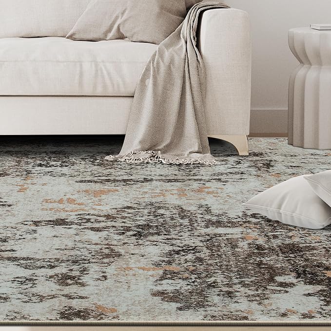 5x8 Area Rugs for Living Room Rug Washable: Abstract Rug for Dining Room Bedroom Carpet Non Slip 5 by 8 Indoor Modern Nursery Home Office Brown Beige