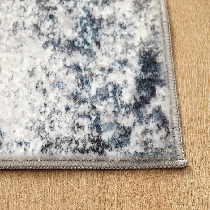 Runner Rug for Hallways Kitchen 2'6"x8' Washable Non Slip: Carpet Non Skid 8ft Entryway Rubber Backed 8 Feet Neutral Abstract Modern Rug Low Pile Pet Friendly Indoor Blue Grey