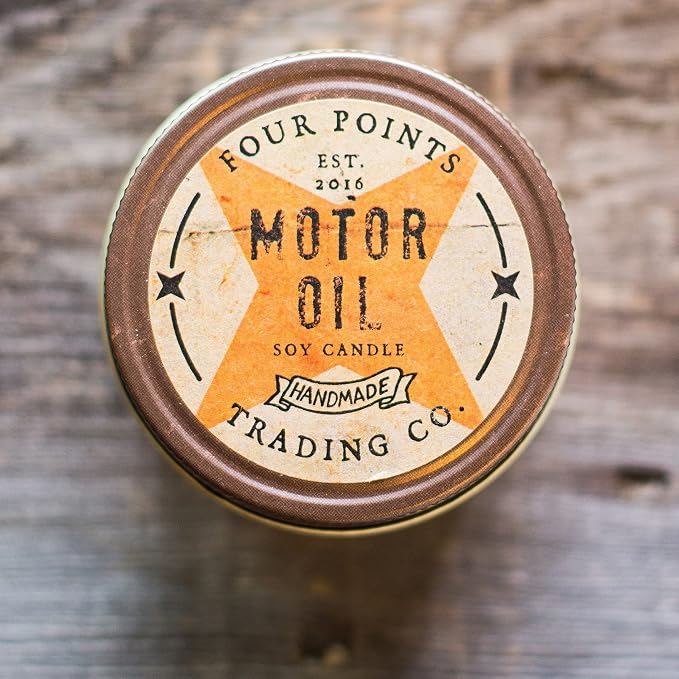 Motor Oil Scented 4 Oz Soy Aromatherapy Candle w/Jar - Four Points Trading Co. | w/Jar