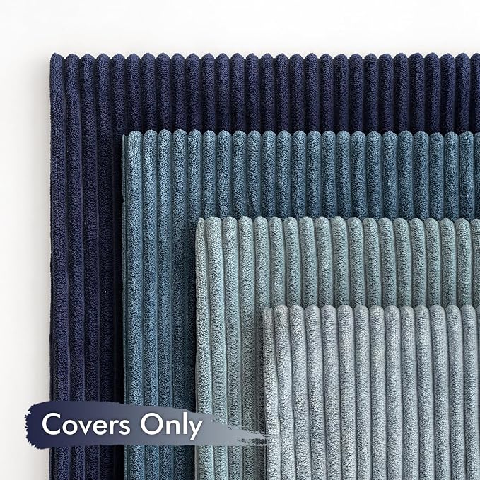 MIULEE Soft Corduroy Decorative Throw Pillow Covers Blue Navy Series 16x16 | Set of 4, Modern Nordic Coastal Decor, Classic Blue Palette, Boho Farmhouse Cushion Covers for Couch Bed Sofa Living Room