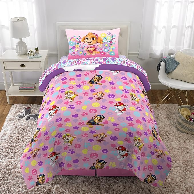 Paw Patrol Girl Skye Kids Bedding Super Soft Reversible Microfiber Comforter and Sheet Set, 4 Piece Twin Size, (Officially Licensed Product) Product By Franco | Durable, Reversible, Officially Licensed