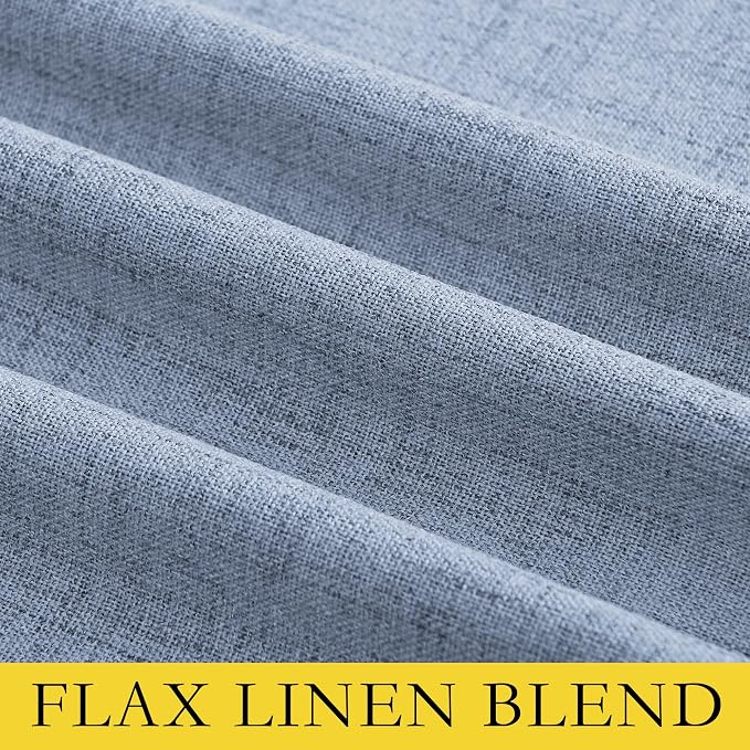 NICETOWN Stone Blue Vintage Linen 100% Blackout Curtains for Living Room, Thermal Insulated Curtains 108" Long, Noise Reducing Window Treatment Drapes for Hall Room, 52" Wide Per Panel, Set of 2