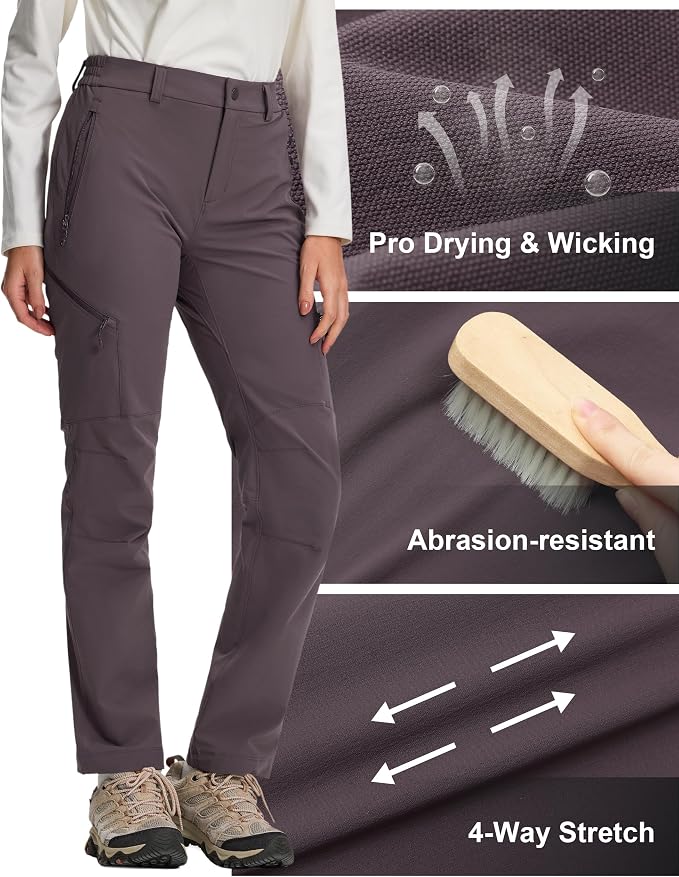 Pioneer Camp Women's Hiking Cargo Pants Water Resistant Ripstop with 4 Zip Pockets Quick Dry Climbing Softshell Trail Travel