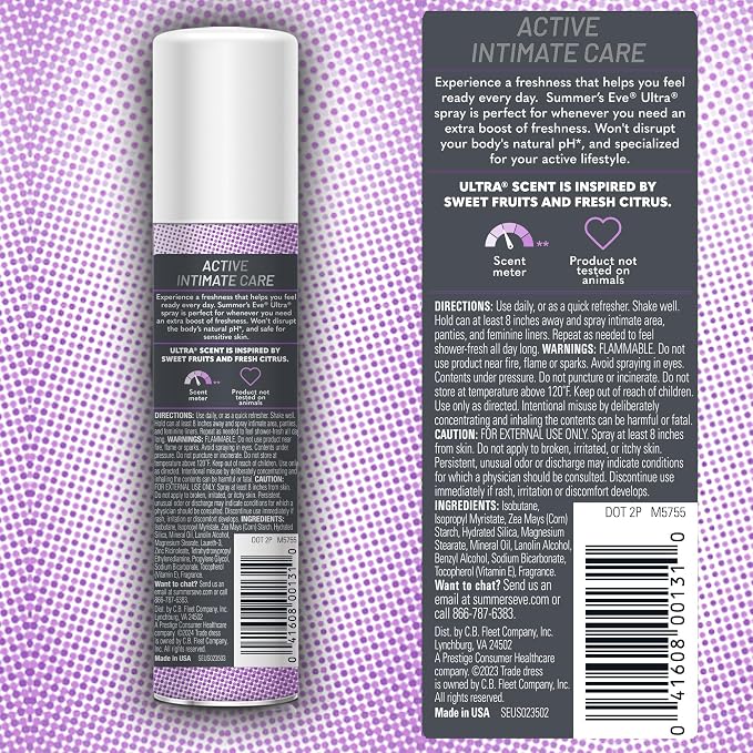 Summer's Eve Ultra Daily Feminine Spray with Talc-Free, Odor-Neutralizing and Sweat-Absorbing Formula, 2 Oz