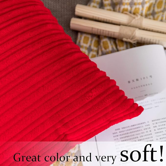 UGASA Valentines Corduroy Striped Soft Soild Decorative Square Throw Pillow Covers Set Cushion Cases Pillowcases for Sofa Bedroom, 1 Pc, 26x26inch, Red