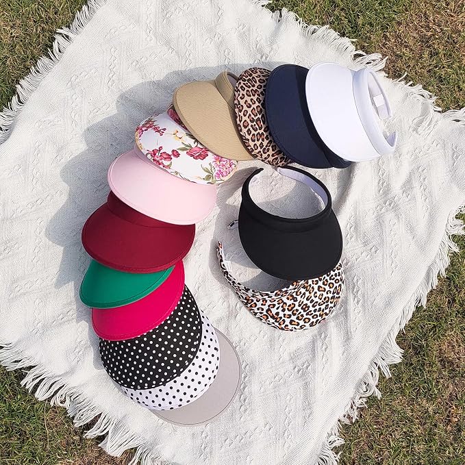 4 Pack Sun Visor Hats Women Men Clip on Cotton Wide Brim Visors Hat Outdoor Sports Golf Beach Travel Tennis Caps