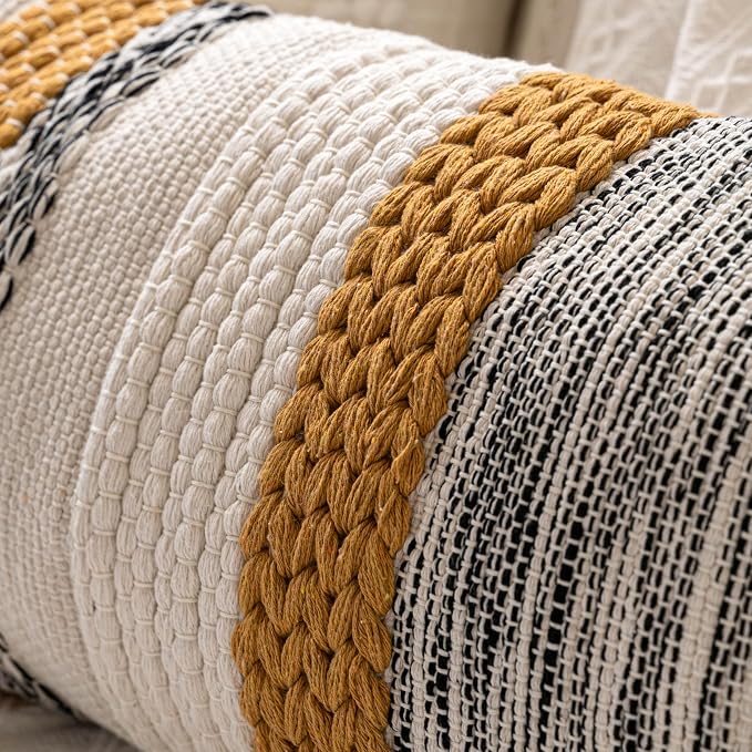 Decorative Lumbar Throw Pillow Cover 14x24 Boho Yellow Mustard Accent Cushion for Couch Sofa Farmhouse Pillowcase for Bedroom Living Room Home Décor Cover ONLY