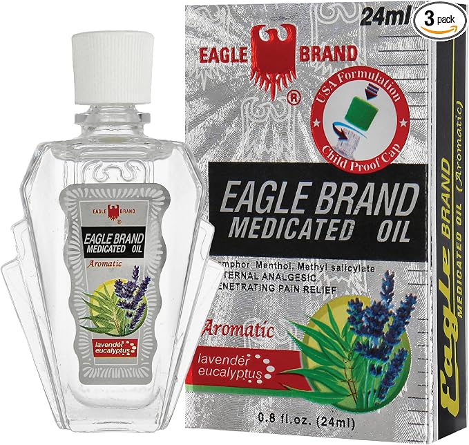 EAGLE BRAND Aromatic Medicated Oil, Lavender Eucalyptus, 24mL 0.8 fl oz., Three Pack