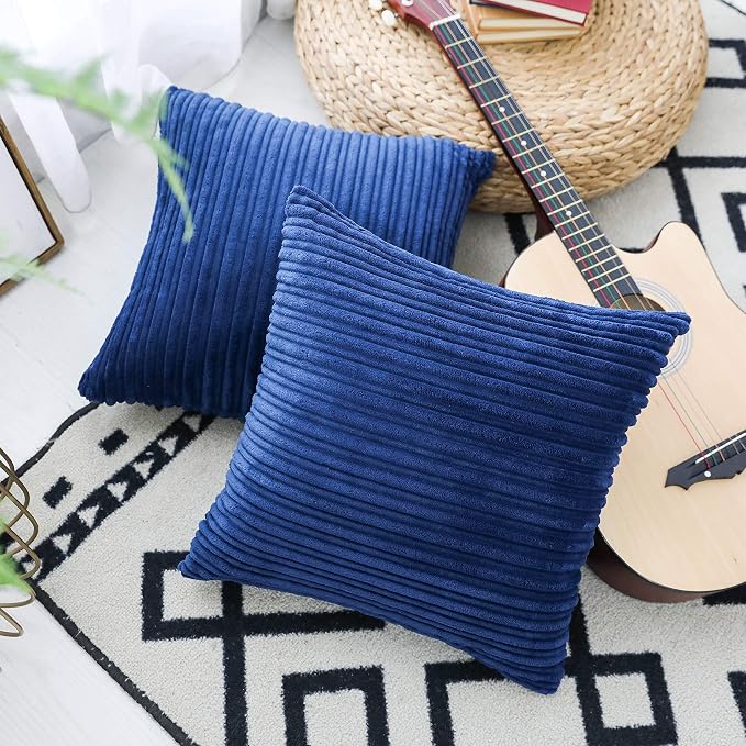 UGASA Soft Velvet Solid Square Decorative Pillow Cover Handmade Pillowcase with Hidden Zipper, 2 Packs, 20x20 inch, Navy Blue