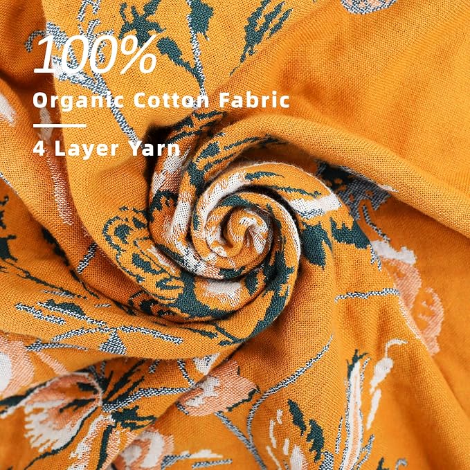 VANJOROY Boho Large Throw Blanket, 100% Organic Cotton Breathable Soft Bed Throw - Floral Bird Farmhouse Decor Blanket for Sofa Couch Chair Quilt and Gift. (Flower-Art, 91" x 98")