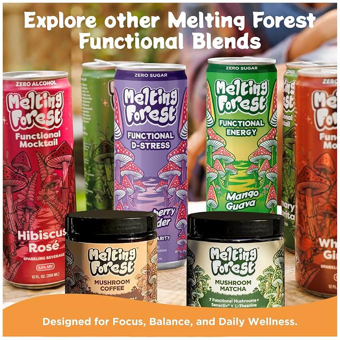 Melting Forest Functional Mocktail Citrus Spritz – Alcohol-Free, Euphoric Adaptogen Drink with Reishi, Antrodia, Lion’s Mane, Ashwagandha – 10 Calories, Vegan, Gluten-Free (4 Pack)
