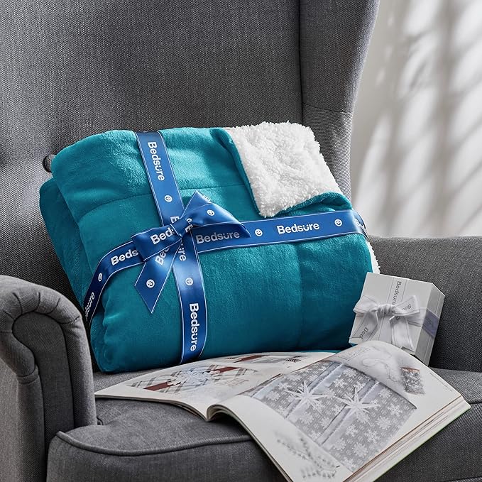 Bedsure GentleSoft Sherpa Fleece Blanket Queen Size for Bed, Non-Heated, Thick and Warm Throw for Women and Men, Soft Fuzzy Plush Queen Blanket for Winter, Teal, 90x90 Inches