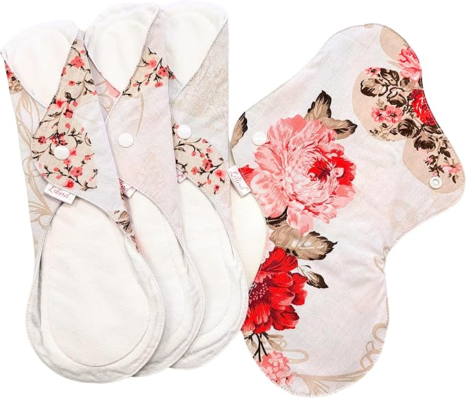 Lilind® 17 Pack Jumbo Set Organic Cloth Pads, Reusable Washable Menstrual Family Cloth, Zero Waste 100% Cotton, Random Flowers Prints