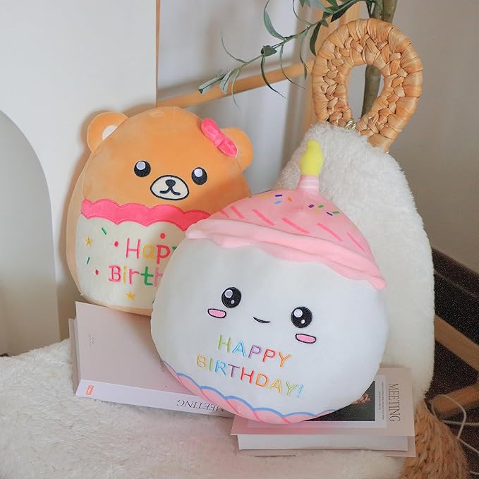 Easfan 12'' Birthday Cake Plush Pillow Soft Cake Plush Toy Cute Stuffed Animal Home Room Decoration Birthday Gifts for Kids Toddlers, Pink