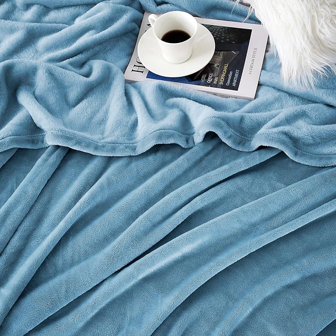 Hansleep Full Washed Blue Fleece Blanket, Soft Flannel Bed Blanket | Fuzzy Cozy Blanket 84x90 Inches, Multi-use for Bed, Sofa, Couch, Travel, Camping, All Season Warm Lightweight Cover